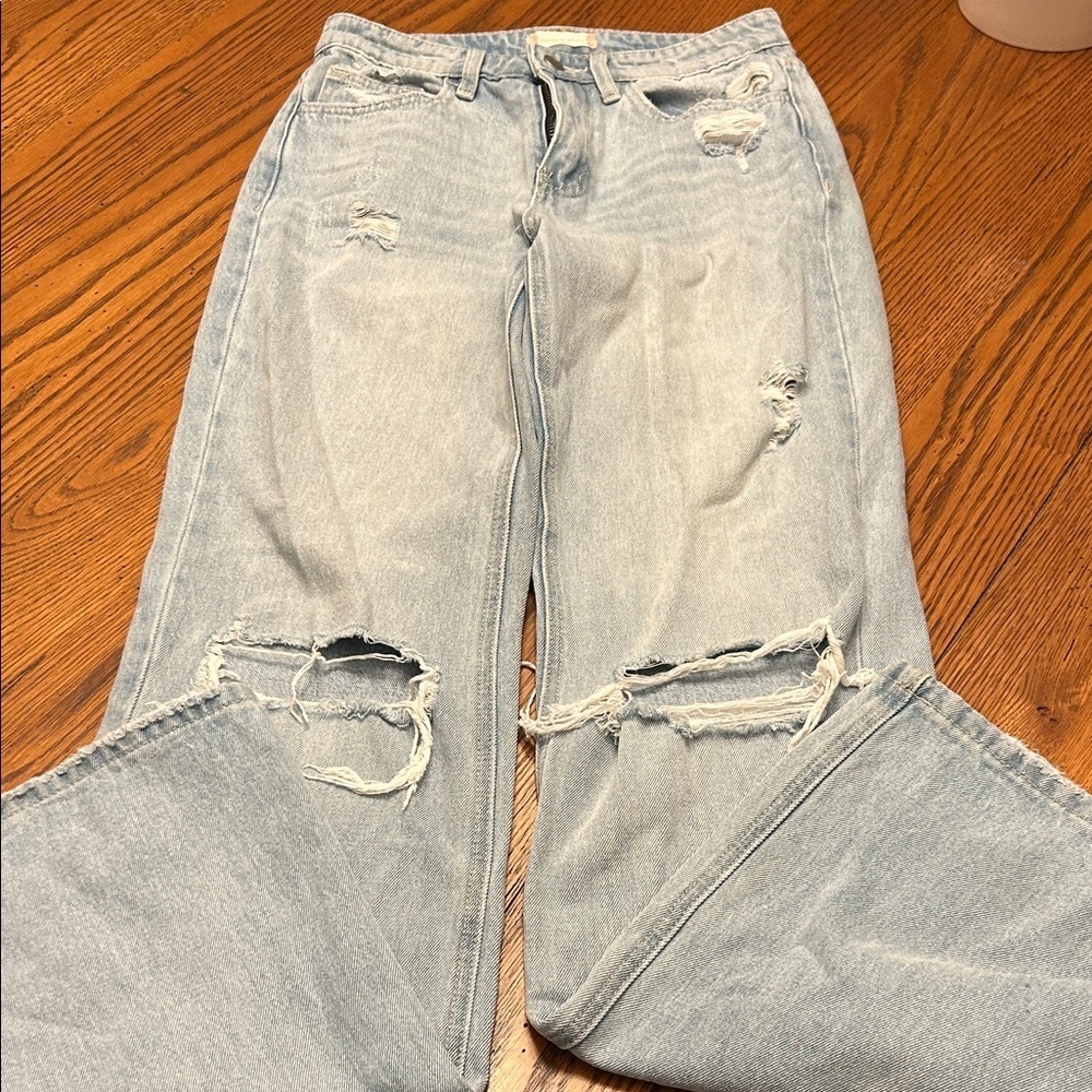 Altar'd State Light Blue Distressed Flare Jeans